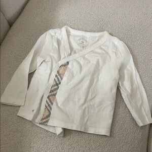 Burberry White Long Sleeve Shirt with Check Detail